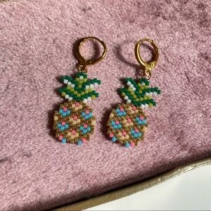 HANDMADE Miyuki Delicas drop pineapple bead gold lever back AA24